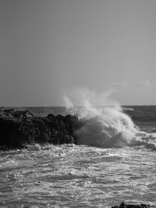 black and white image of the ocean